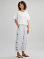 Women’s Striped Button Detail Trousers – Relaxed Fit