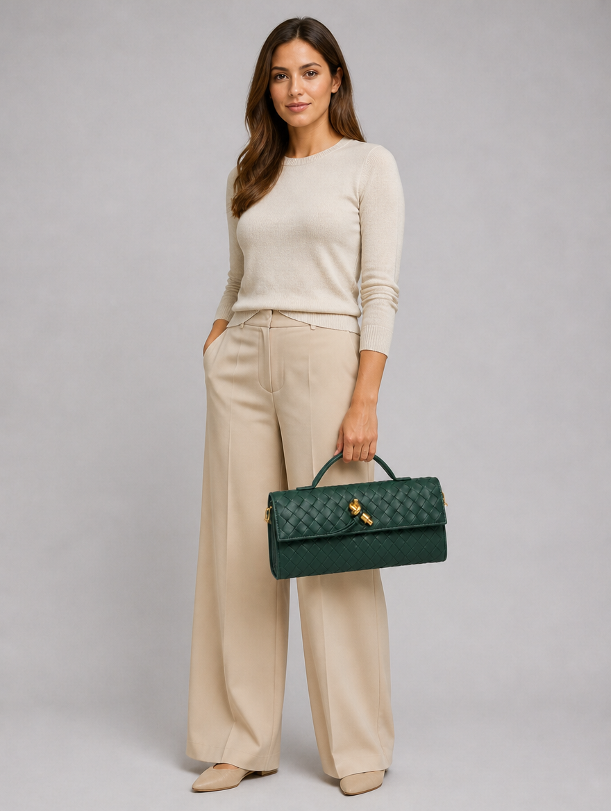 Women’s Woven Leather Look Clutch Bag – Timeless Elegant Design