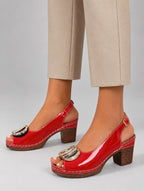 Women’s Comfort Strap Heels – Glossy Leather Look Style — studio view