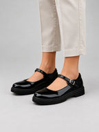 Women’s Glossy Leather Look Mary Jane Loafers – Comfort Style — studio view