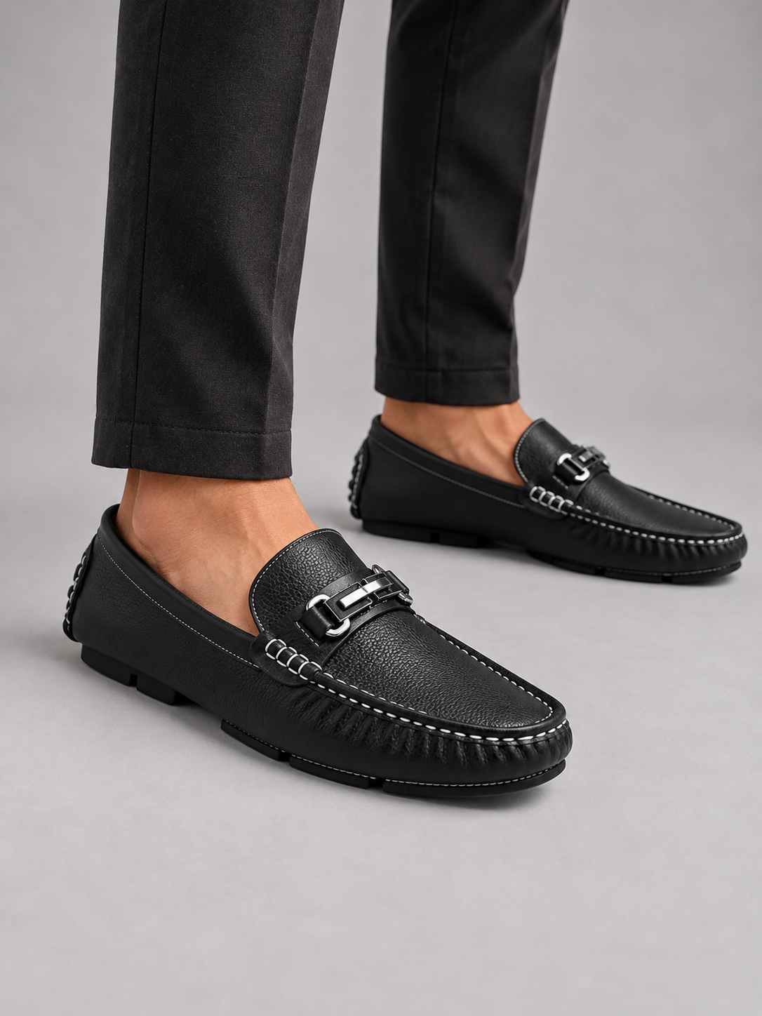 Men’s Leather-Look Driving Loafers – Slip On Moccasin Shoes