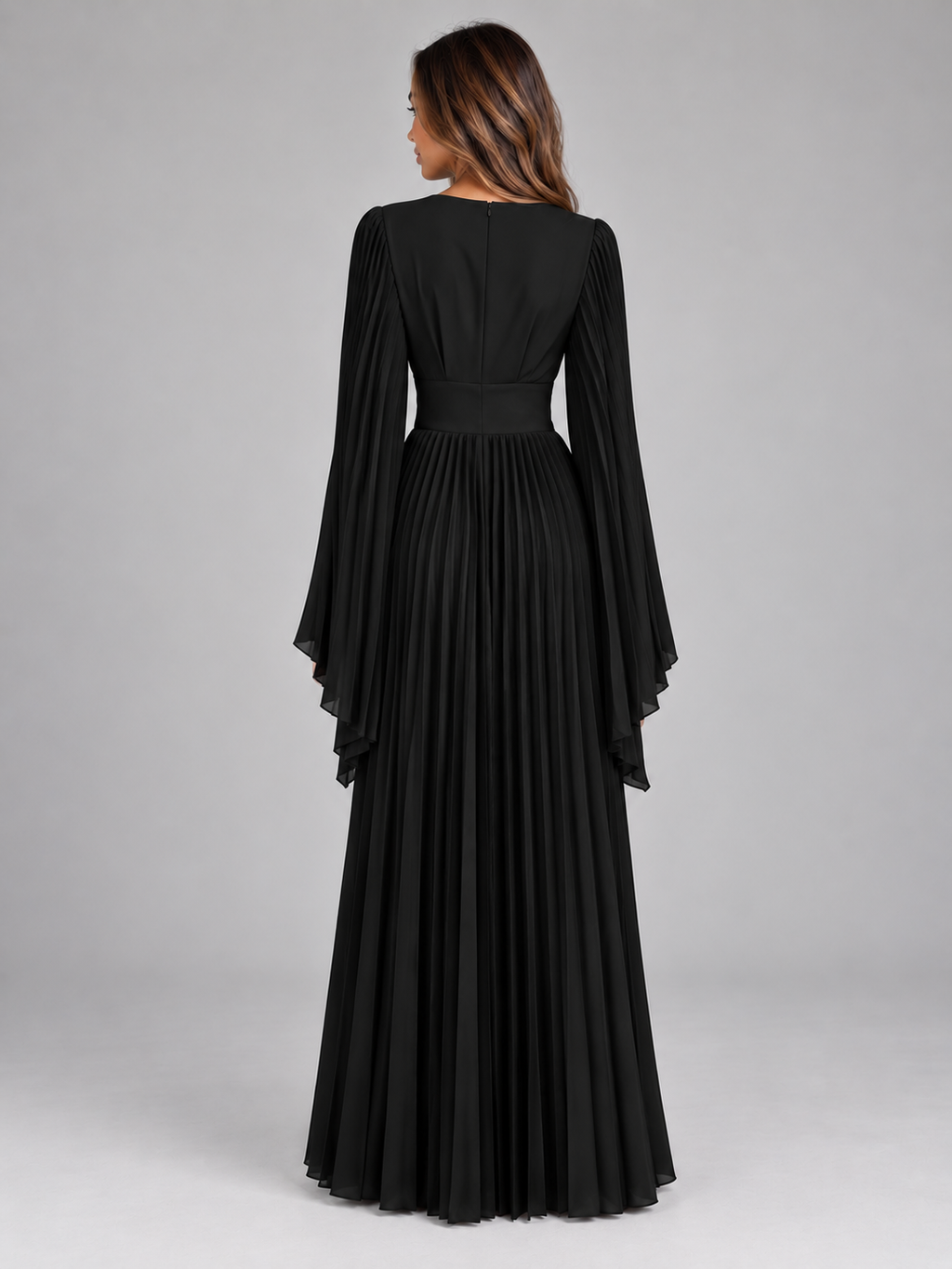 Women's Cape Sleeve Pleated Maxi Dress