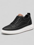 Men’s Leather Look Trainers – Lace Up Platform Sole Casual Shoes
