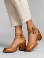 Women’s Cut Out Ankle Boots – Triple Buckle Block Heel Shoes