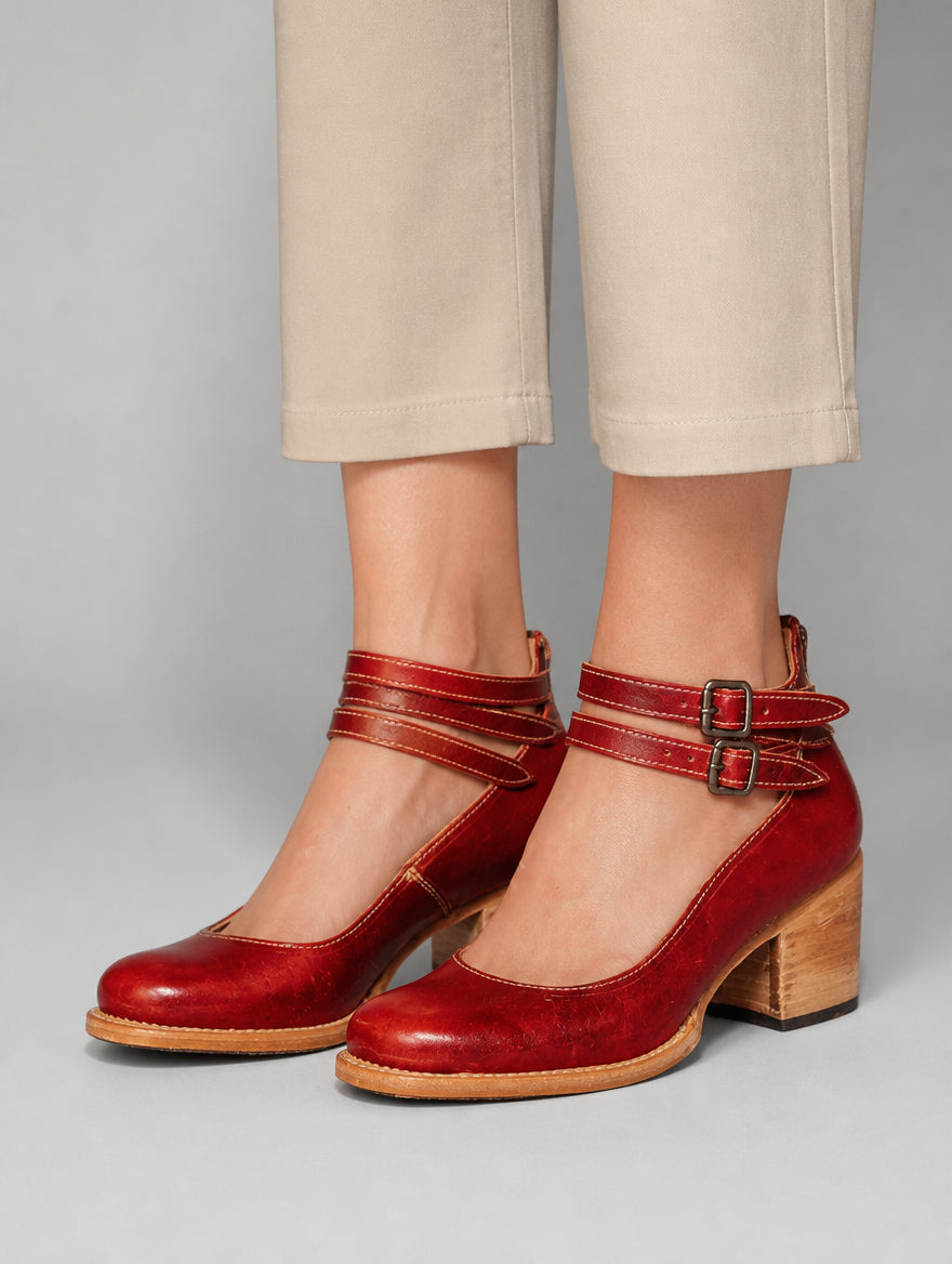Women’s Cut Out Ankle Boots – Triple Buckle Block Heel Shoes