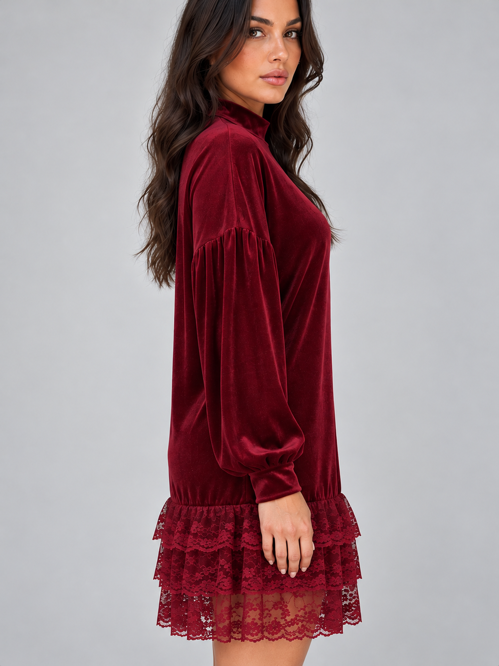 Women’s High Neck Velvet Mini Dress