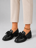 Women’s Leather Loafers – Bow Detail Classic Slip-On Shoes — studio view