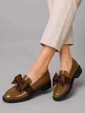 Women’s Leather Loafers – Bow Detail Classic Slip-On Shoes — studio view