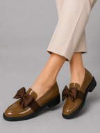 Women’s Leather Loafers – Bow Detail Classic Slip-On Shoes — studio view