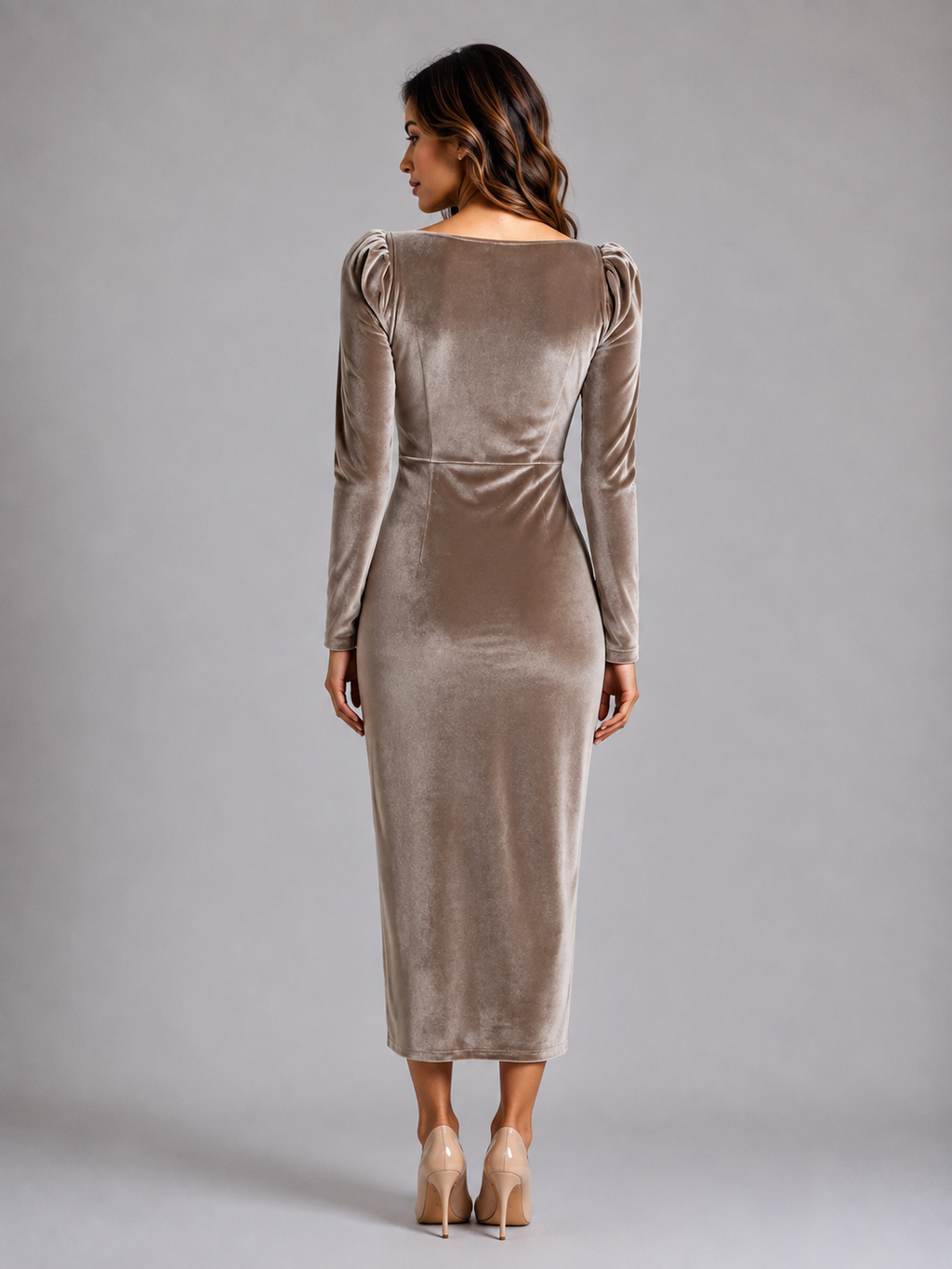 Women’s Velvet Ruched Midi Dress