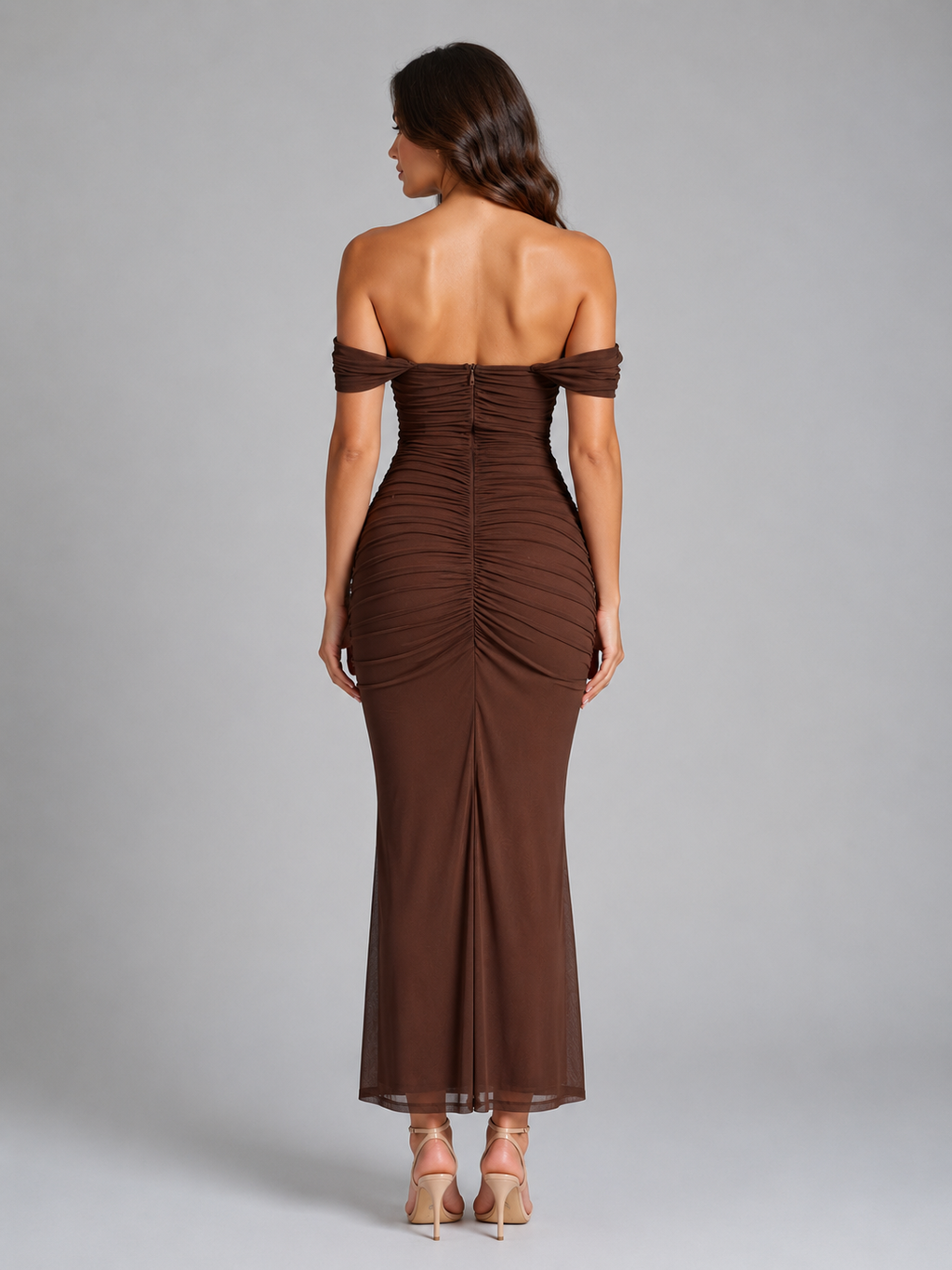 Women's Off-Shoulder Ruched Maxi Dress