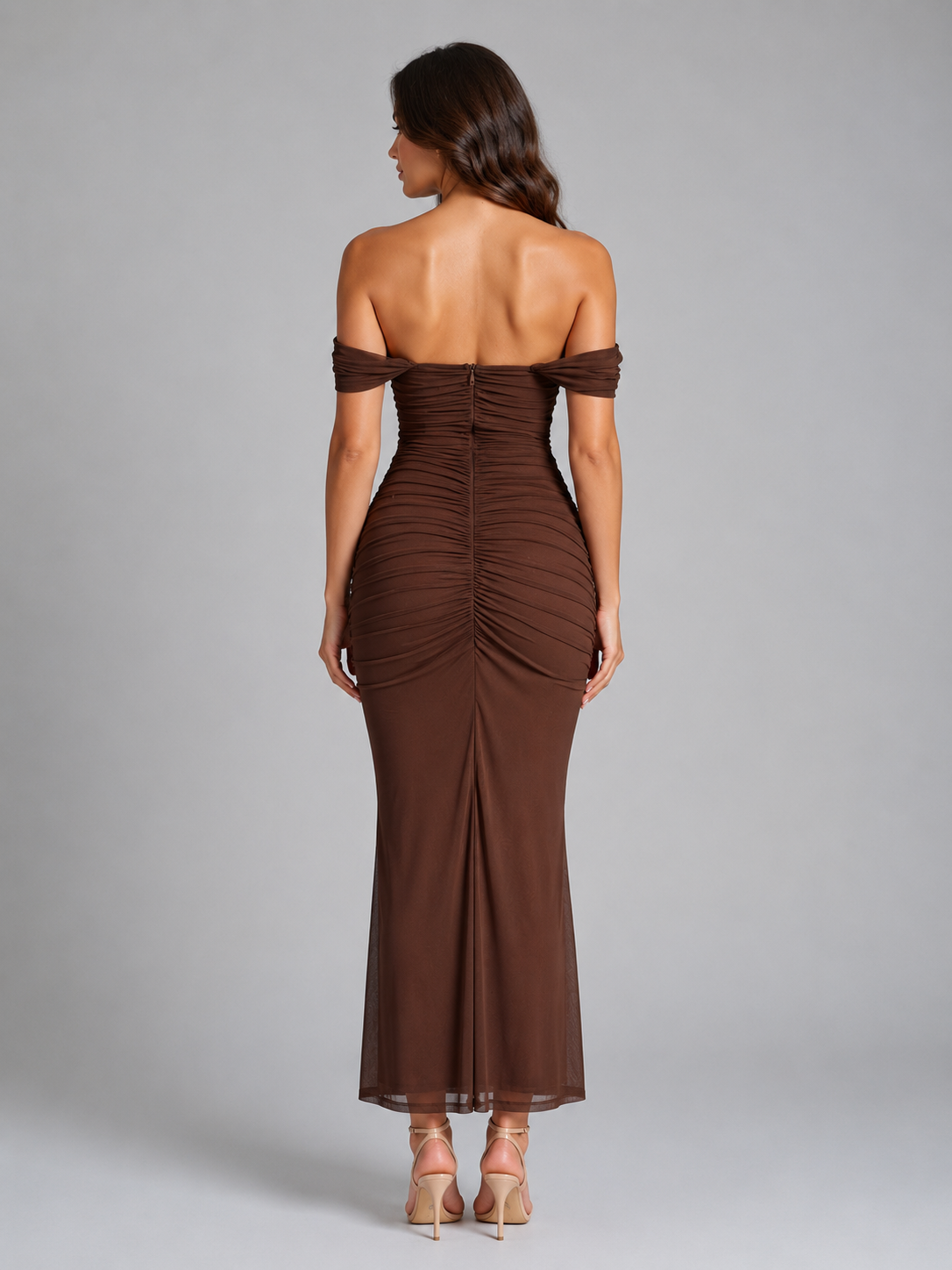 Women's Off-Shoulder Ruched Maxi Dress