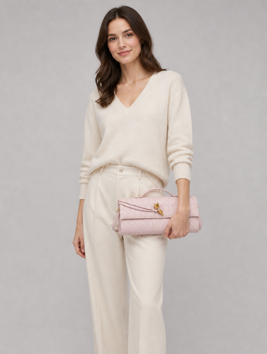 Women’s Woven Leather Look Clutch Bag – Timeless Elegant Design