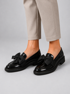 Women’s Leather Loafers – Bow Detail Classic Slip-On Shoes — studio view
