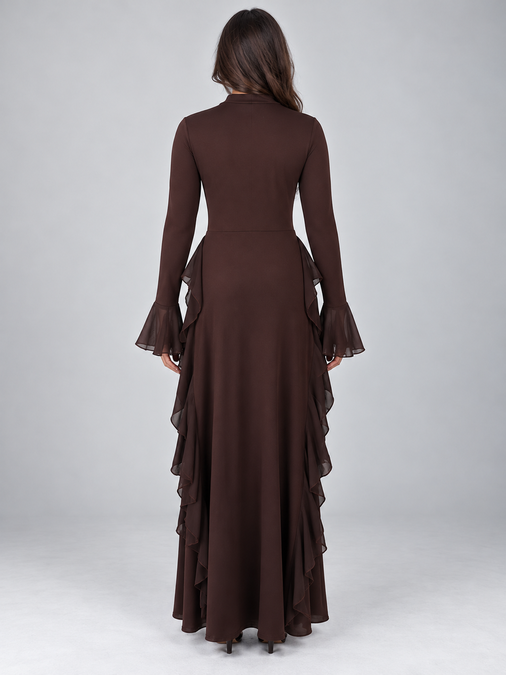 Women's High Neck Ruffle Maxi Dress