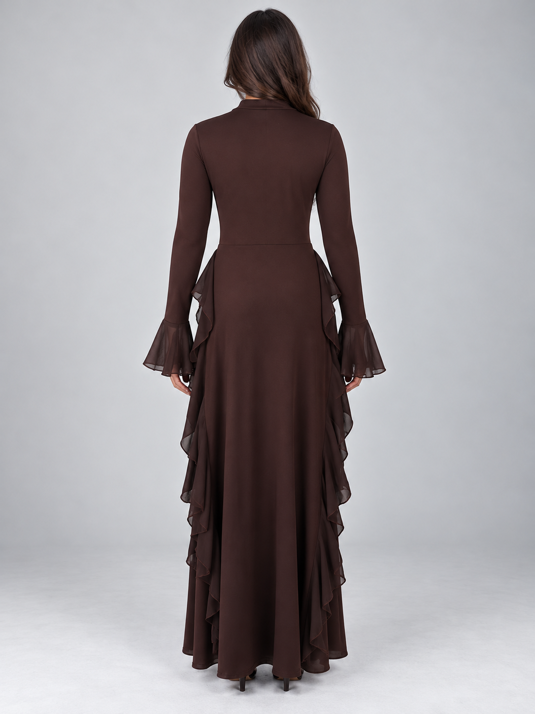 Women's High Neck Ruffle Maxi Dress