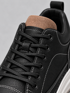 Men’s Leather Look Trainers – Lace Up Platform Sole Casual Shoes