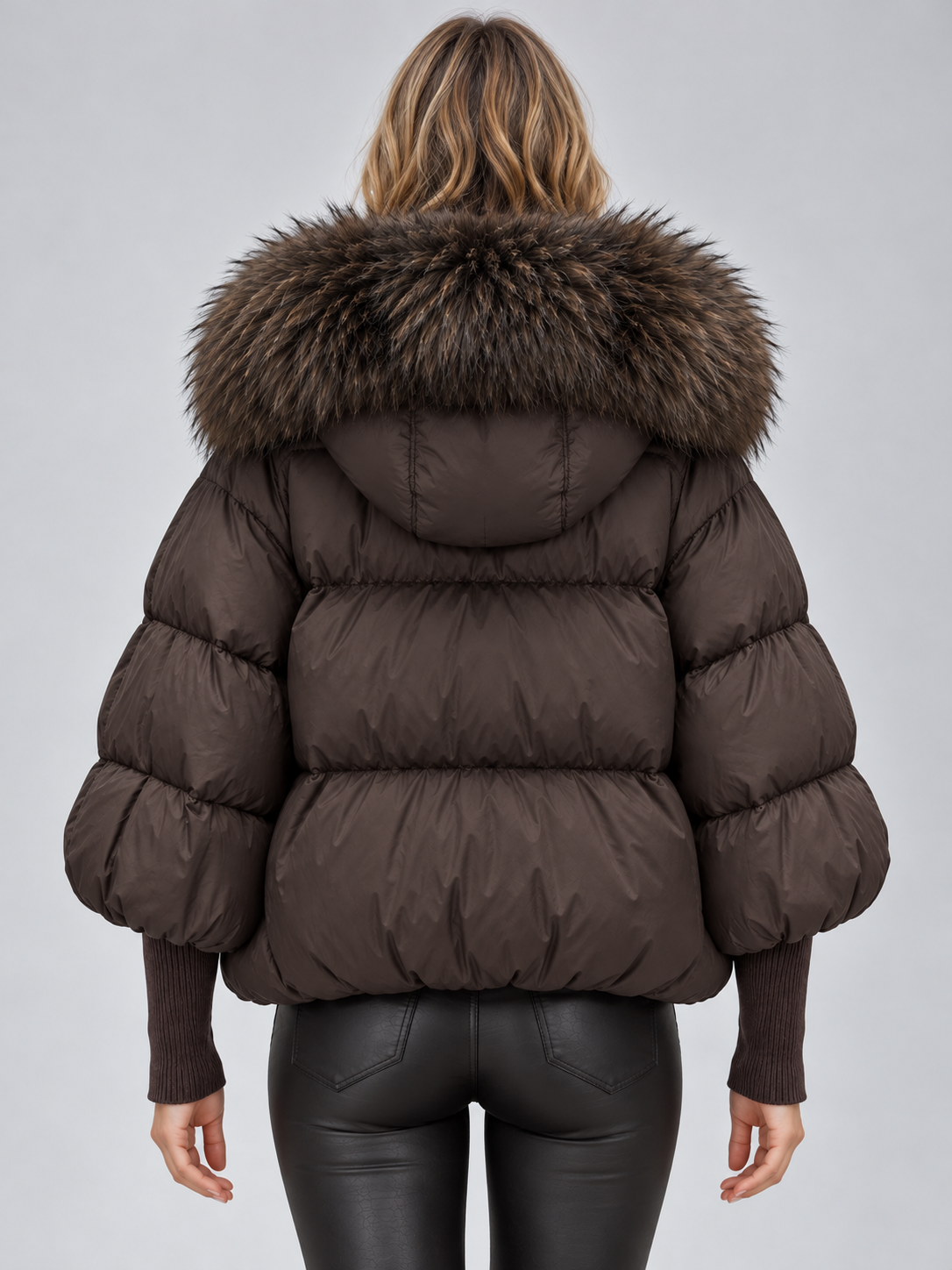 Women’s Faux Fur Hooded Puffer Jacket – Oversized Padded Winter Coat