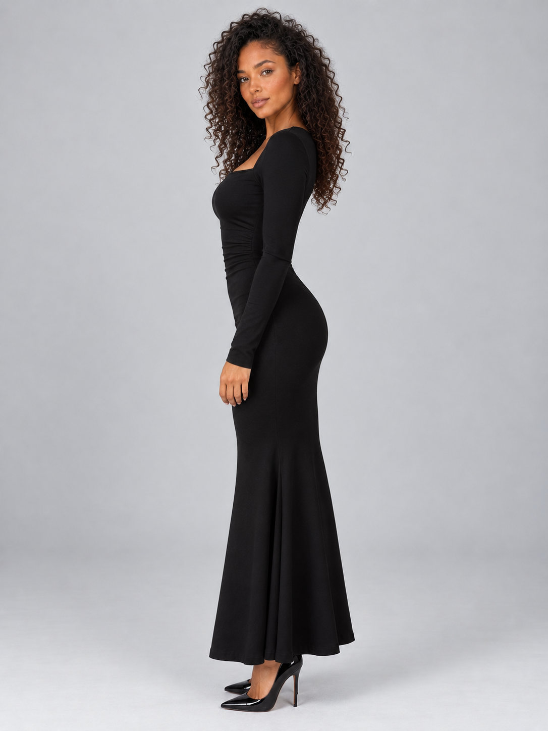 Women's Square Neck Ruched Maxi Dress