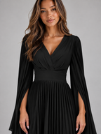 Women's Cape Sleeve Pleated Maxi Dress