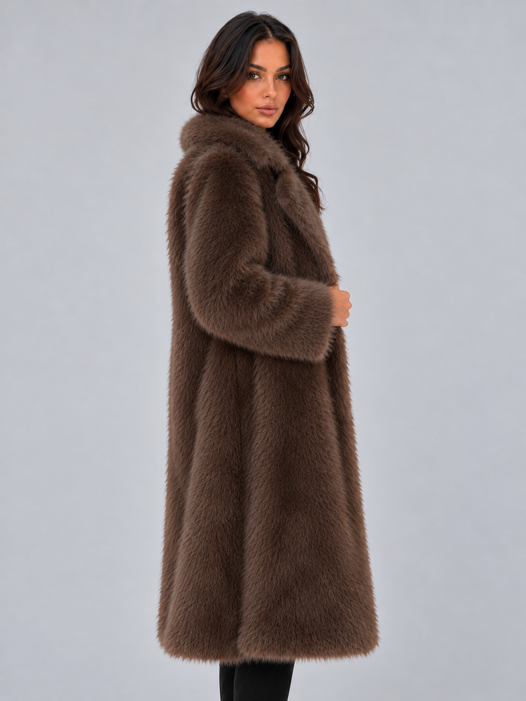 Women’s Faux Fur Long Coat – Oversized Plush Winter Jacket