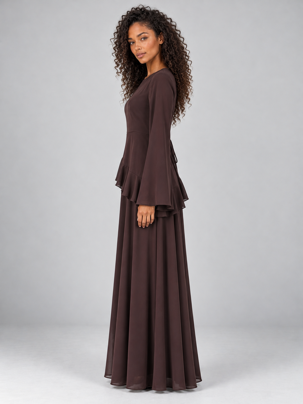 Women’s Long Sleeve Ruffle Maxi Dress