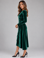 Women’s Velvet Wrap Midi Dress