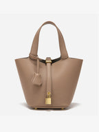 Women’s Leather-Look Bucket Bag – Gold Details Classic Style