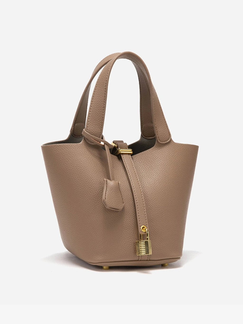 Women’s Leather-Look Bucket Bag – Gold Details Classic Style