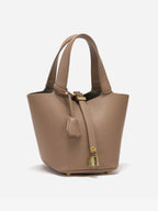 Women’s Leather-Look Bucket Bag – Gold Details Classic Style