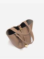 Women’s Leather-Look Bucket Bag – Gold Details Classic Style