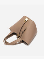 Women’s Leather-Look Bucket Bag – Gold Details Classic Style