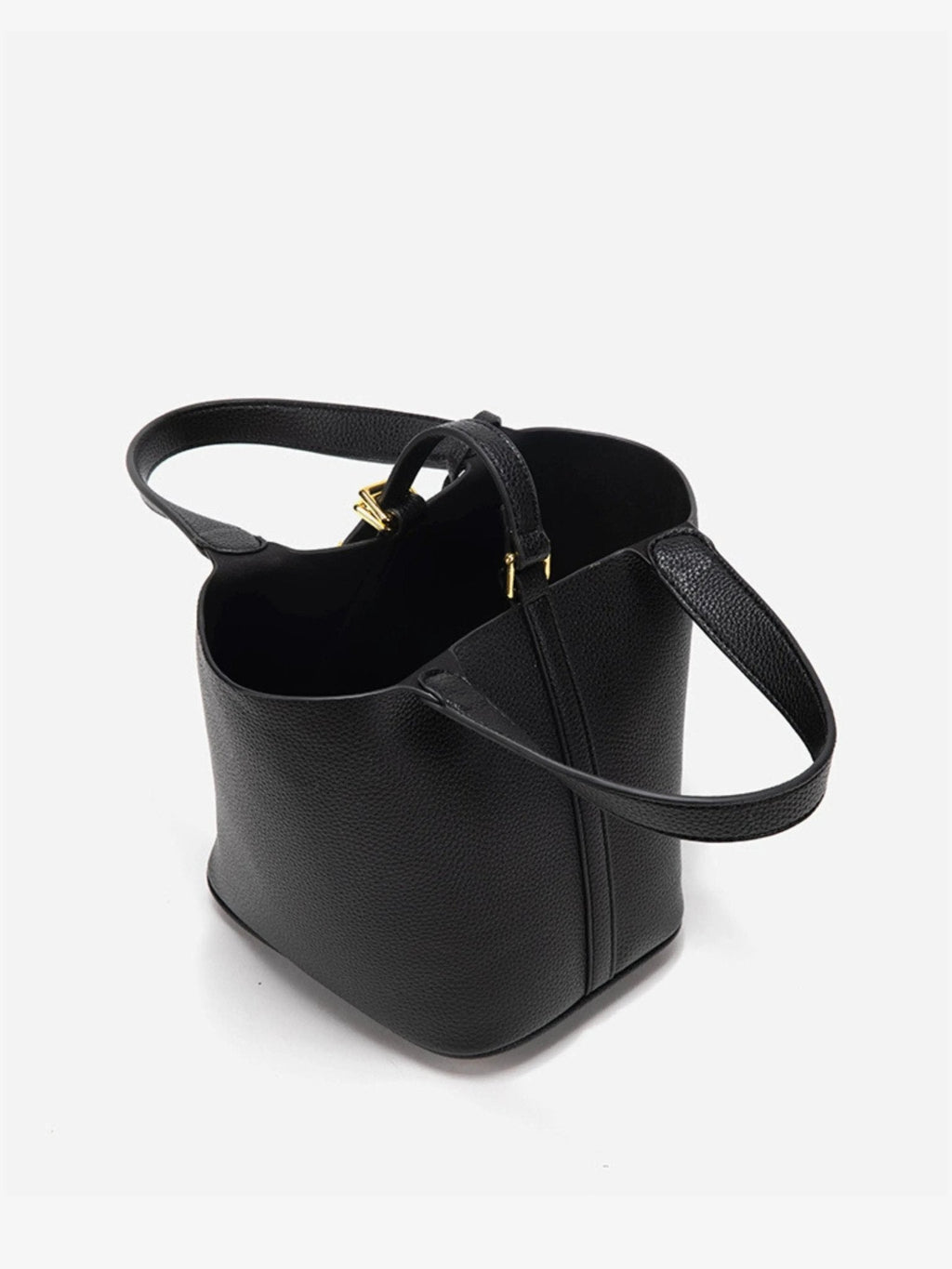 Women’s Leather-Look Bucket Bag – Gold Details Classic Style