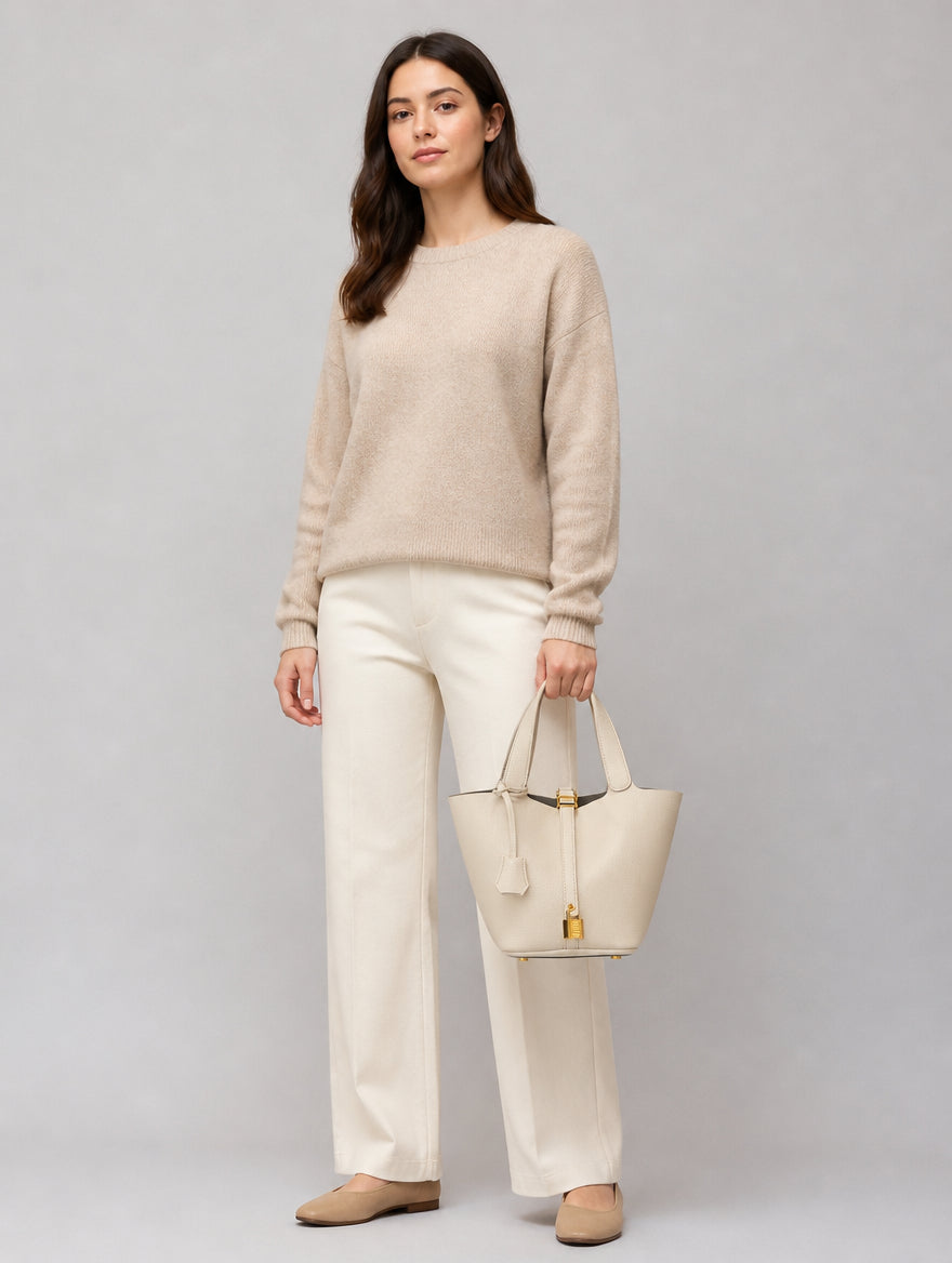 Women’s Leather Bucket Bag – Gold Details Classic Style