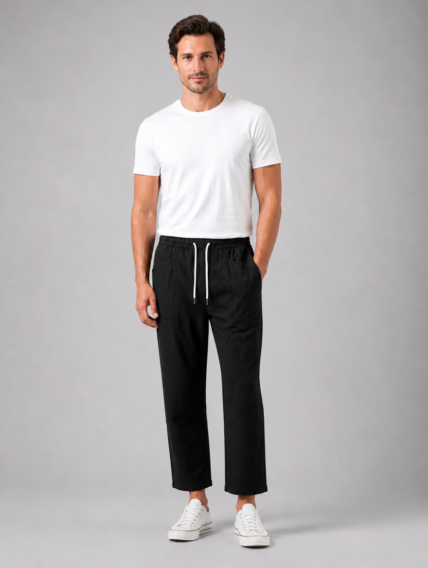 Men’s Drawstring Cropped Trousers – Relaxed Fit Summer Style