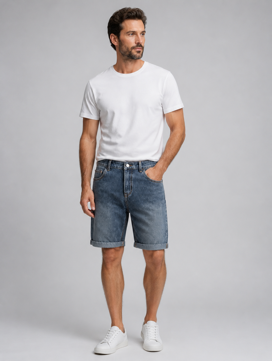 Men’s Denim Shorts – Relaxed Fit Rolled Hem Summer Style — studio view