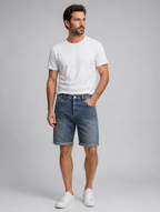 Men’s Denim Shorts – Relaxed Fit Rolled Hem Summer Style — studio view