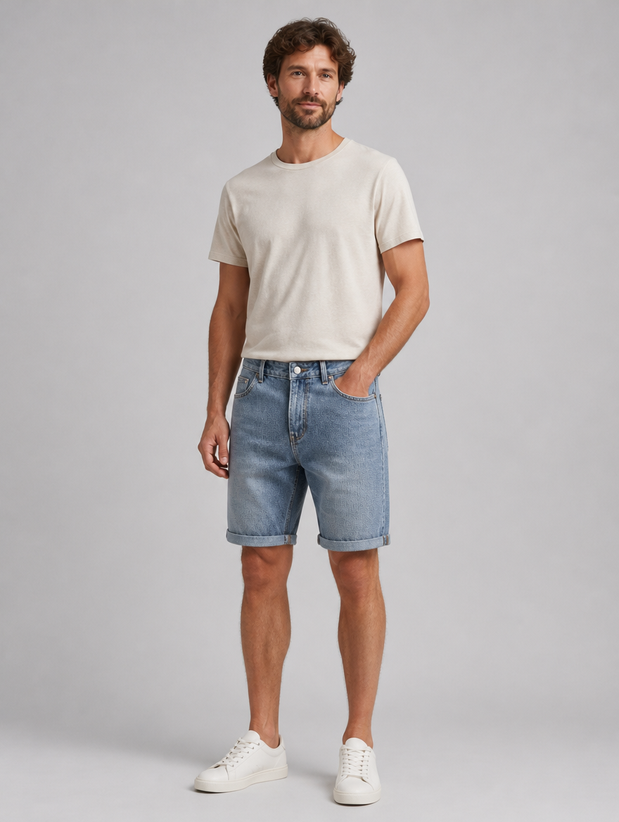 Men’s Denim Shorts – Relaxed Fit Rolled Hem Summer Style — studio view