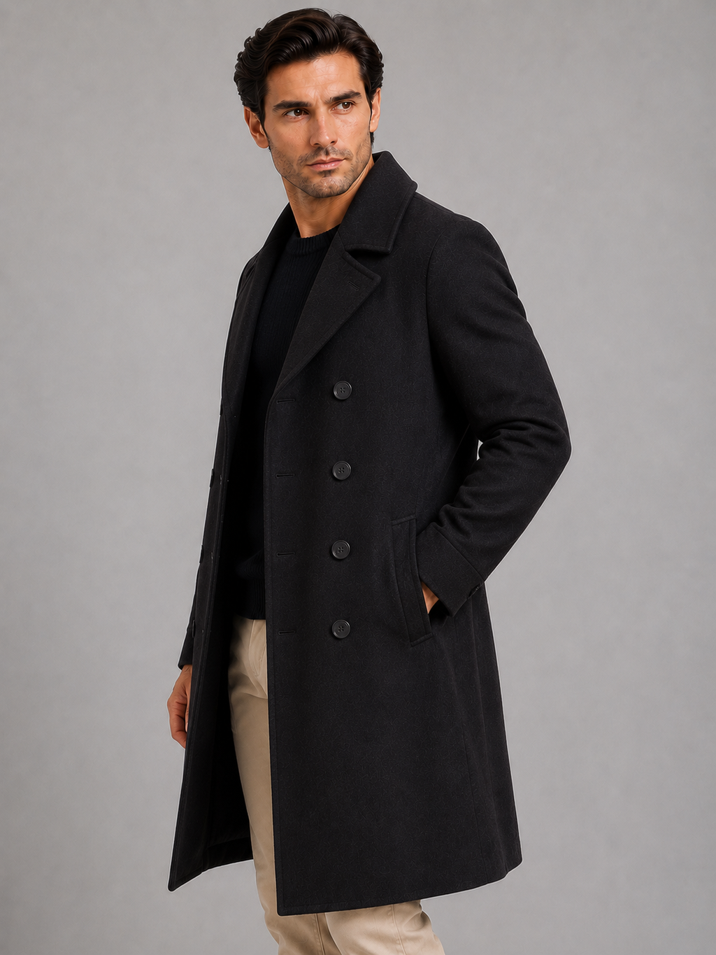 Men's Tailored Double Breasted Long Coat