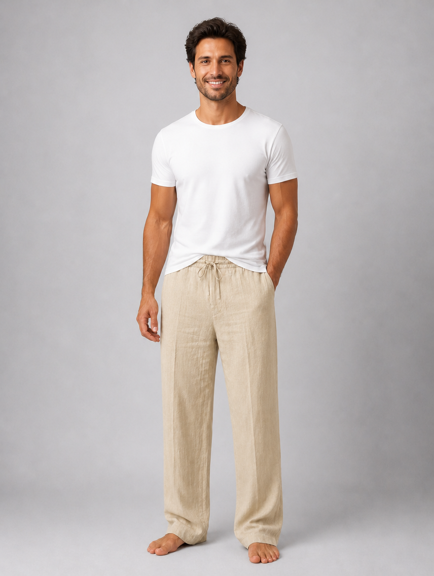 Men’s Linen Look Trousers – Relaxed Summer Fit