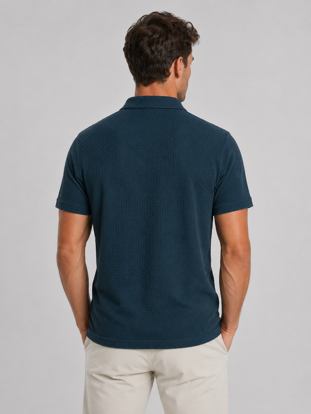 Men's Textured Knit Polo Shirt – Smart Casual Style