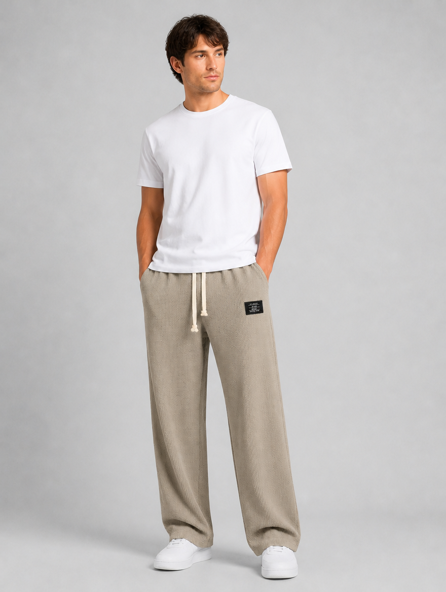 Men's Waffle Knit Drawstring Trousers – Relaxed Casual Lounge Fit