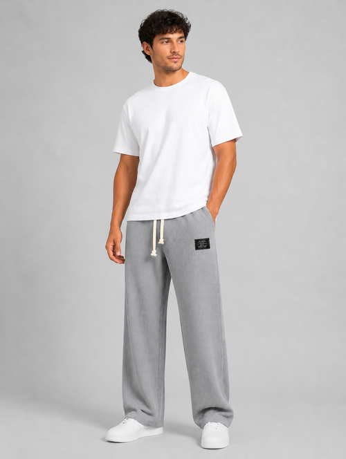 Men's Waffle Knit Drawstring Trousers – Relaxed Casual Lounge Fit