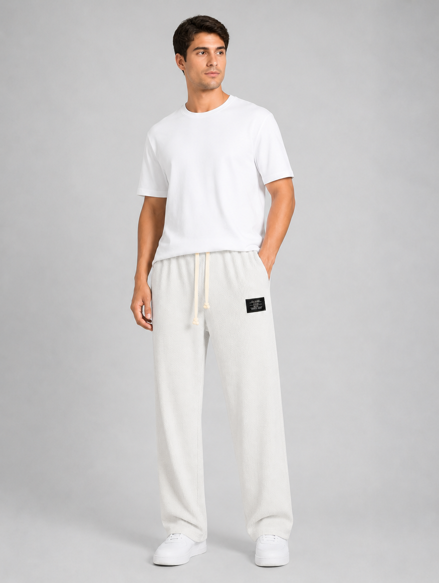 Men's Waffle Knit Drawstring Trousers – Relaxed Casual Lounge Fit