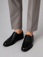Men’s Black Patent Leather Derby Shoes – Formal Lace-Up Evening Dress Shoes — studio view