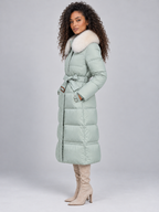 Women’s Long Hooded Puffer Coat – Faux Fur Collar