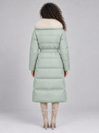 Women’s Long Hooded Puffer Coat – Faux Fur Collar