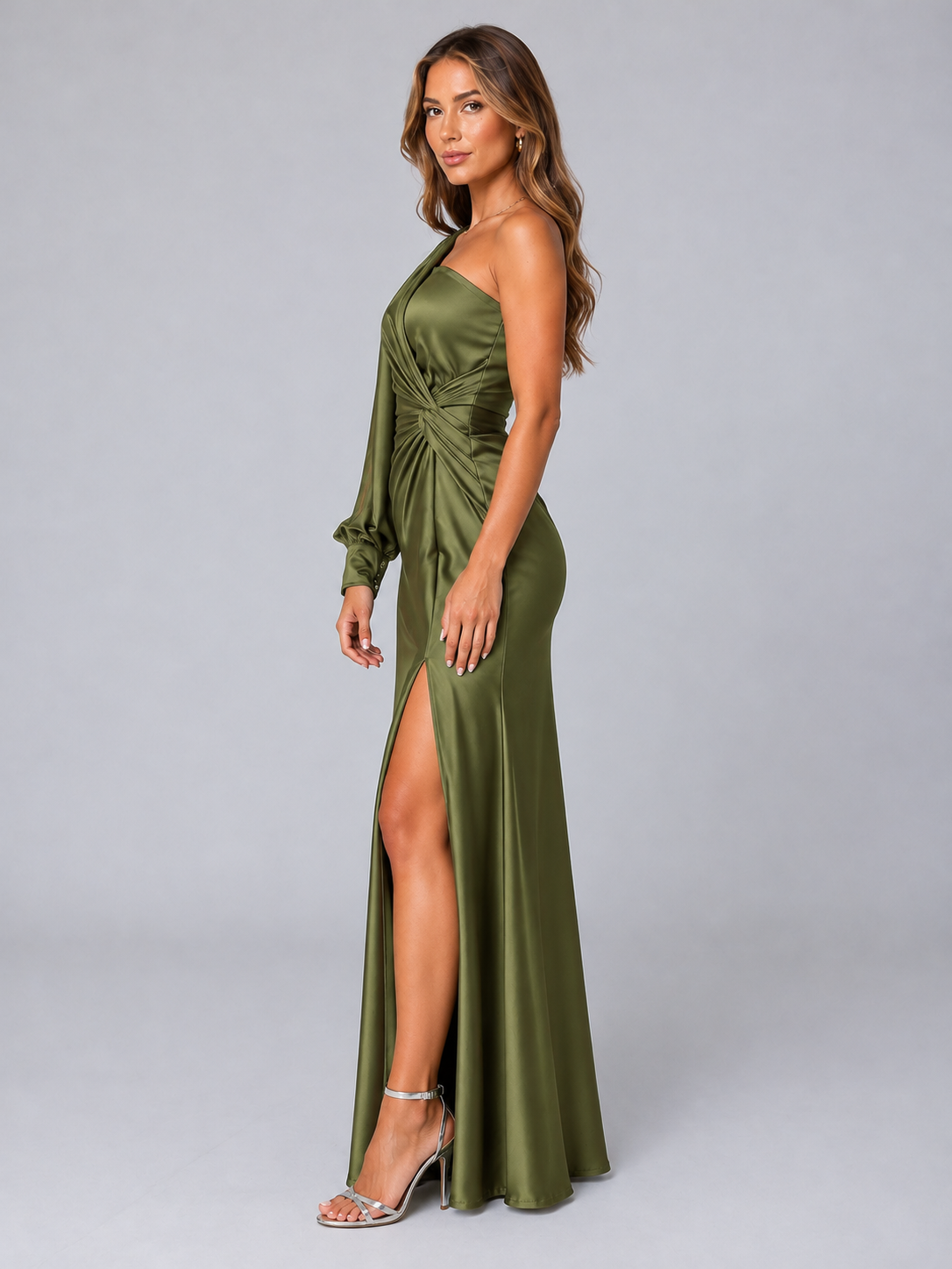 Women’s One-Shoulder Satin Feel Maxi Dress