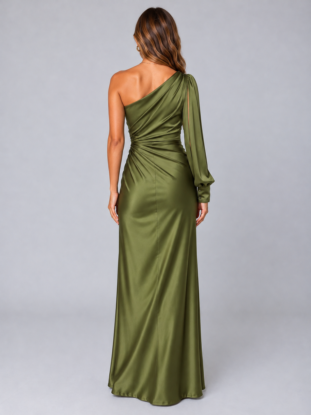 Women’s One-Shoulder Satin Feel Maxi Dress