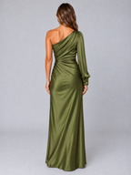 Women’s One-Shoulder Satin Feel Maxi Dress